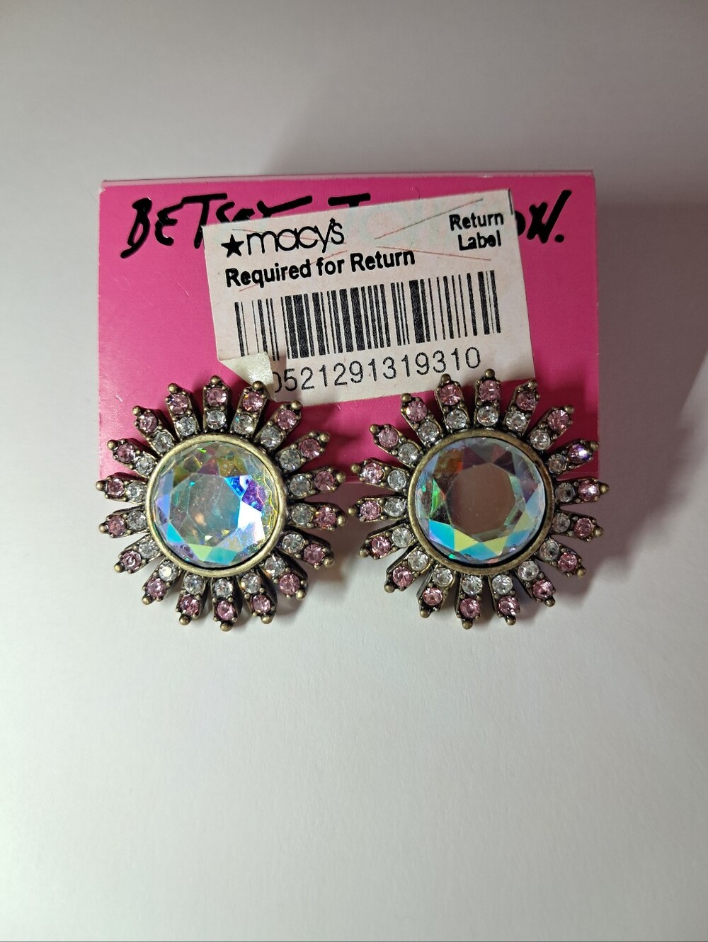 New Vintage Betsey Johnson Iridescent Crystal Flower Pink Rhinestone- RARE
